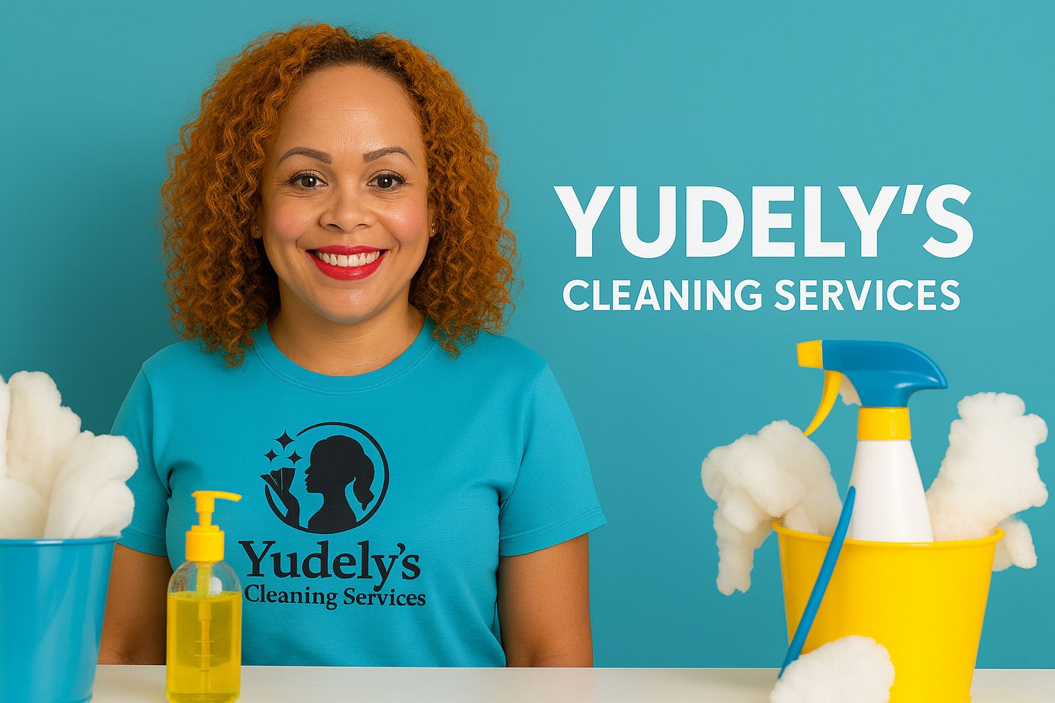 Owner portrait and cleaning supplies